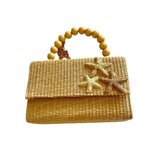 Tommy Bahama Woven Starfish Purse with Beaded Handle, Natural Sand Color, Beach